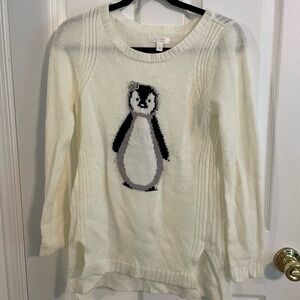 LC Lauren Conrad Cream Crew Neck Penguin Sweater